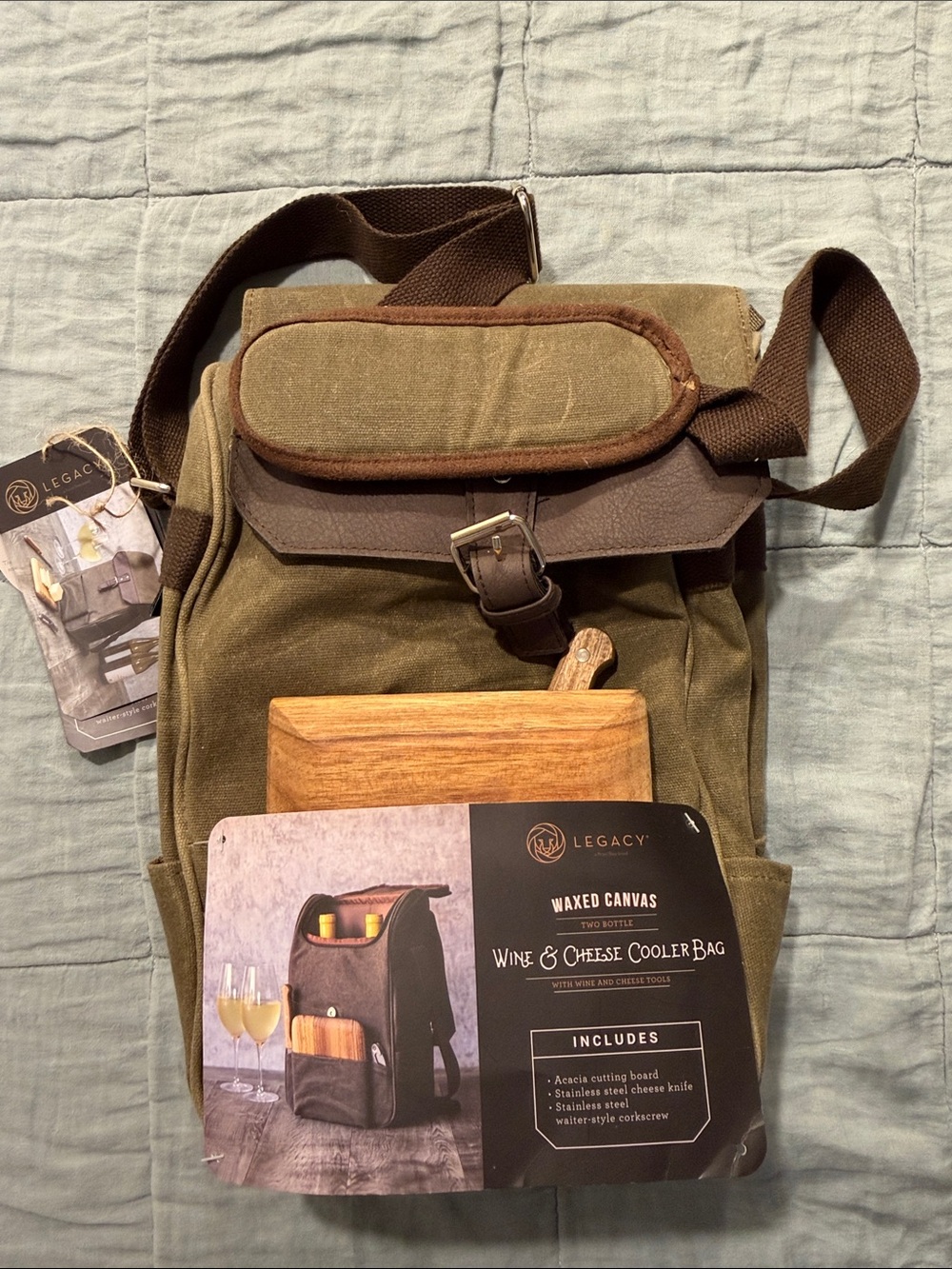 Legacy Olive Green & Brown Waxed Canvas Messenger Cooler Bag New with Tags